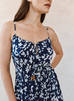 Bella Dahl Indigo Bloom Elastic Waist Midi Dress