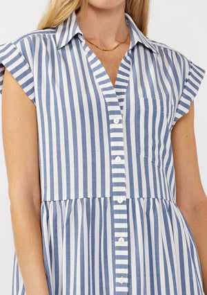 Marlowe Striped Collared Button-Down Tiered Dress
