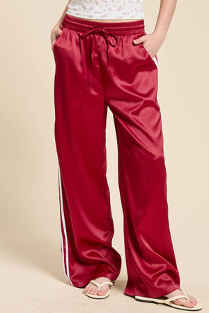 Aria Satin Track Pants with Side Stripes