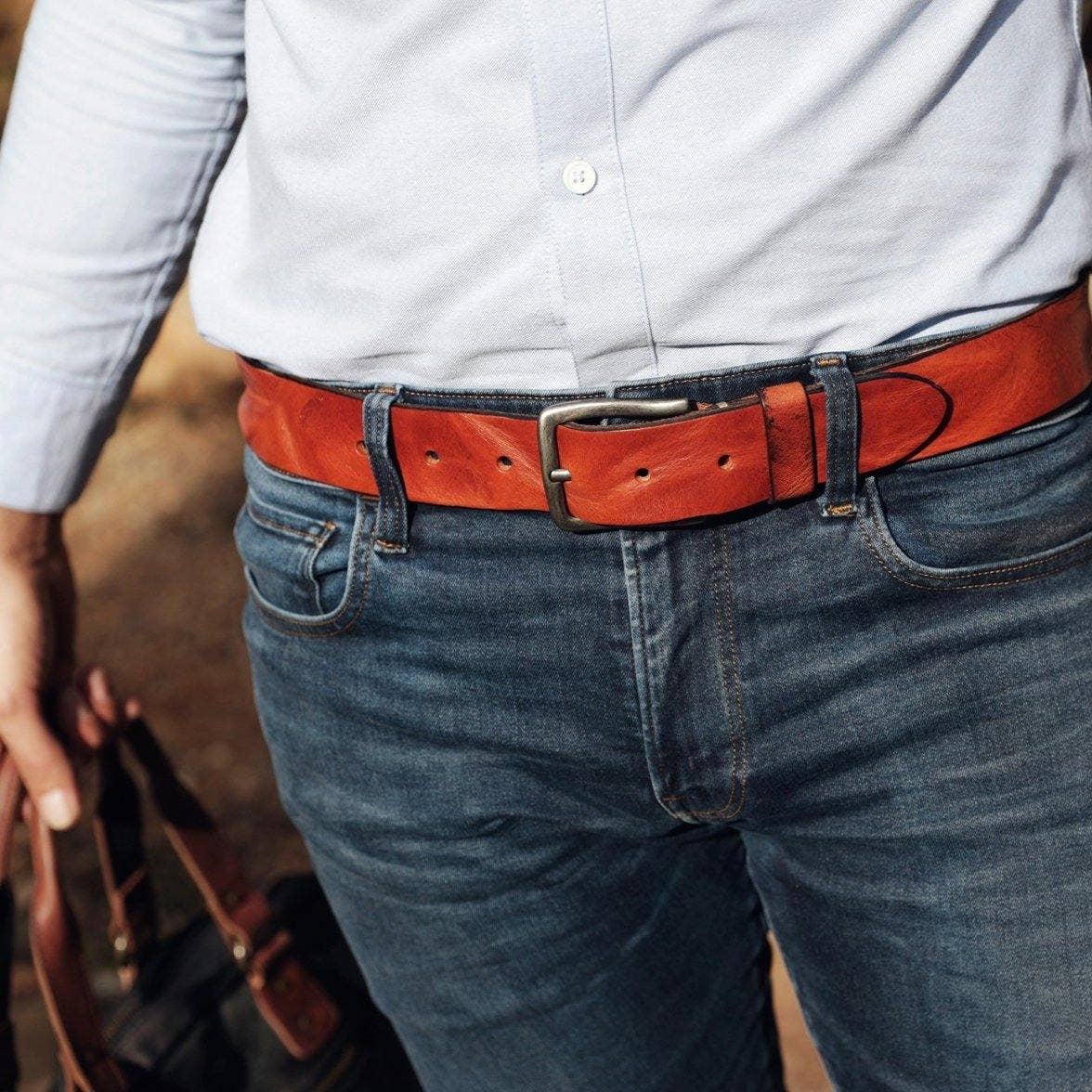 Dani Leather Belt with Silver Buckle in Cognac