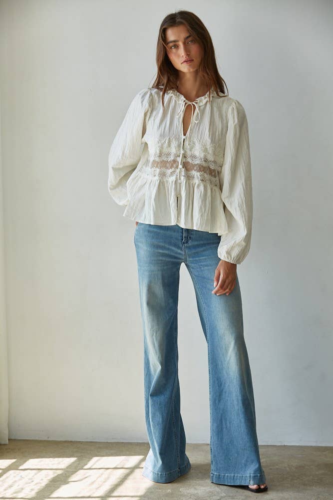 Sheer Lace Detail Blouse
