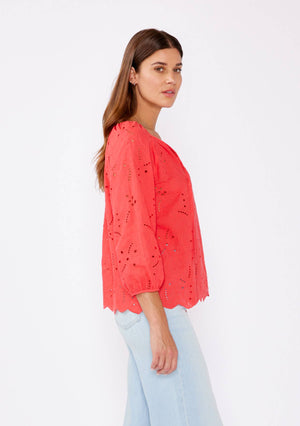Vivienne Raglan Long Sleeve Blouse with Floral Eyelet Details - 2 Colors