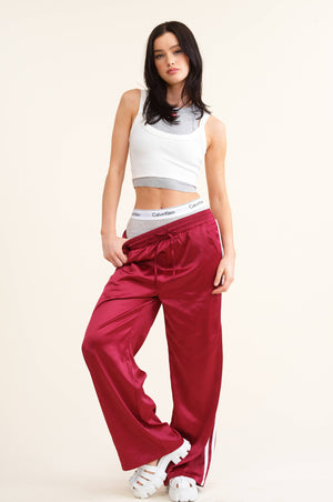 Aria Satin Track Pants with Side Stripes