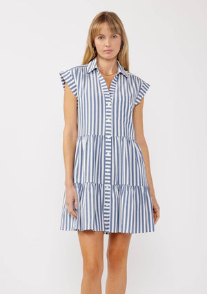 Marlowe Striped Collared Button-Down Tiered Dress
