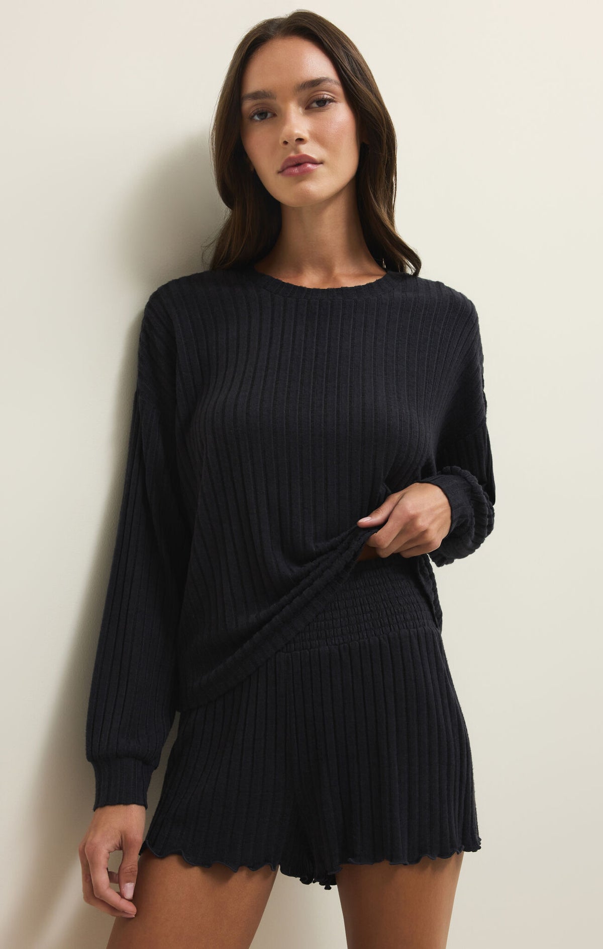 Z Supple Daydream Black Rib LS Top