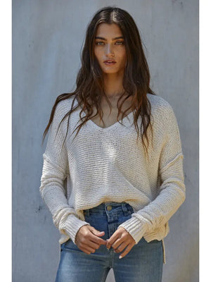 Tatum V-Neck Knit Sweater in Ivory