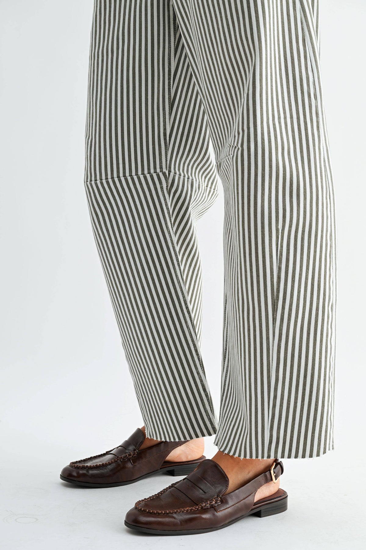 Just Black Denim Olive Stripe Barrel Jeans