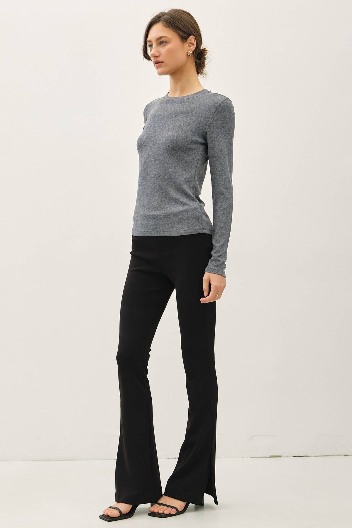 Ribbed Crewneck Long Sleeve Basic Top