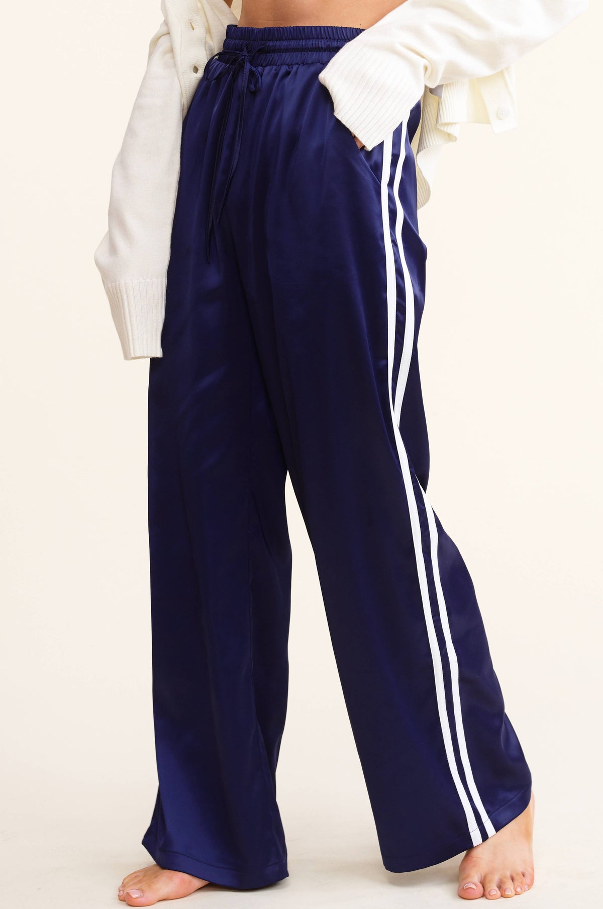 Aria Satin Track Pants with Side Stripes