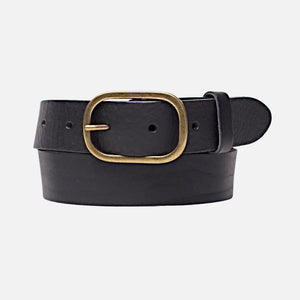 Marin - Gold Oval Buckle Design Statement Leather Belt