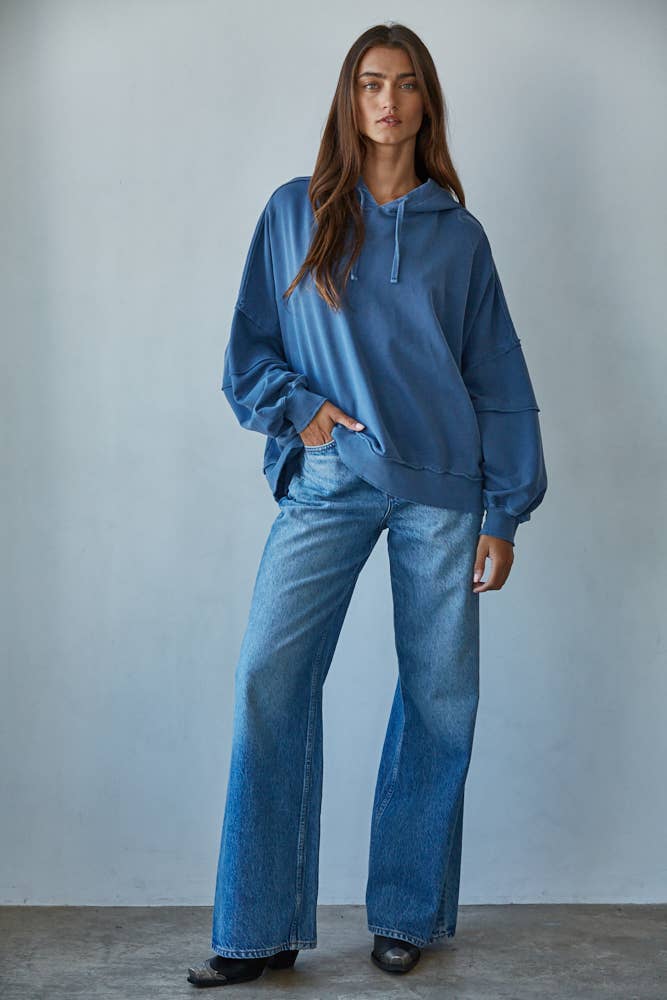 Knit Cotton Drop Shoulder Sweatshirt Hoodie