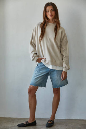 Knit Cotton Polyester Crew Neck Sweatshirt Top