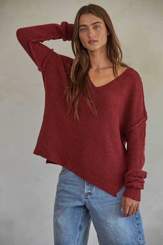 By Together Knit Sweater V-Neck in Wine