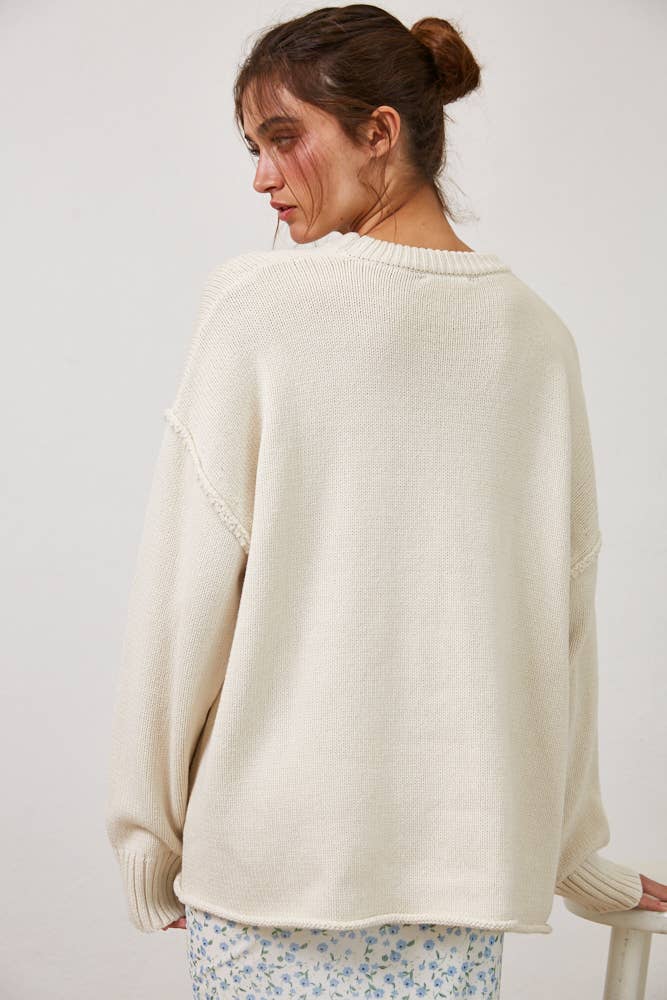 Relaxed Boyfriend Fit Pink Crew Neck Sweater