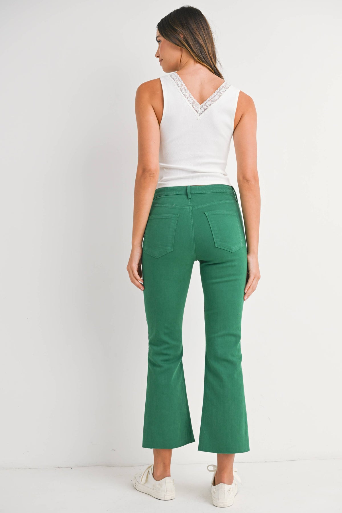 Just Black Denim Green High Rise Tonal Crop Flare Pants