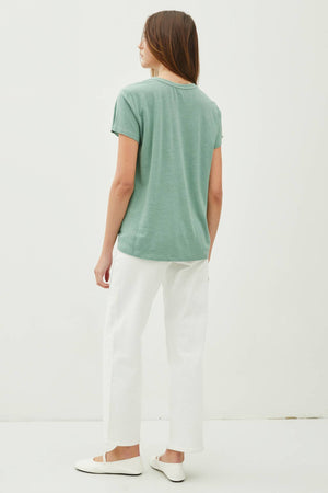 Linen Classic Round Neck Split Hem T-Shirt