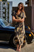 Floral Print Plunged Lace Detailed V-Neck Maxi