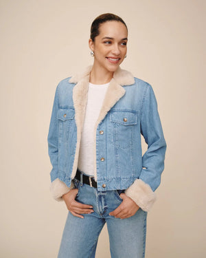 Bella Dahl Fur Trimmed Vintage Frost Denim Jacket