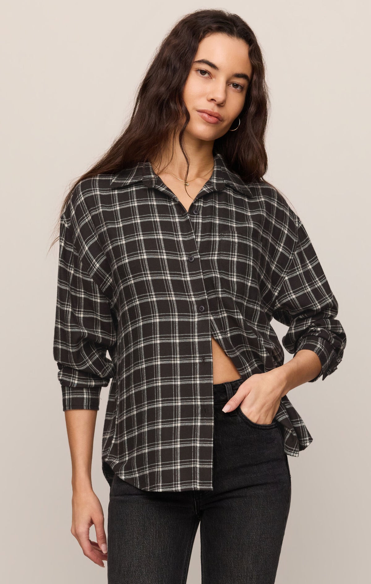 Z Supply River Plaid Button Up in Ash Black