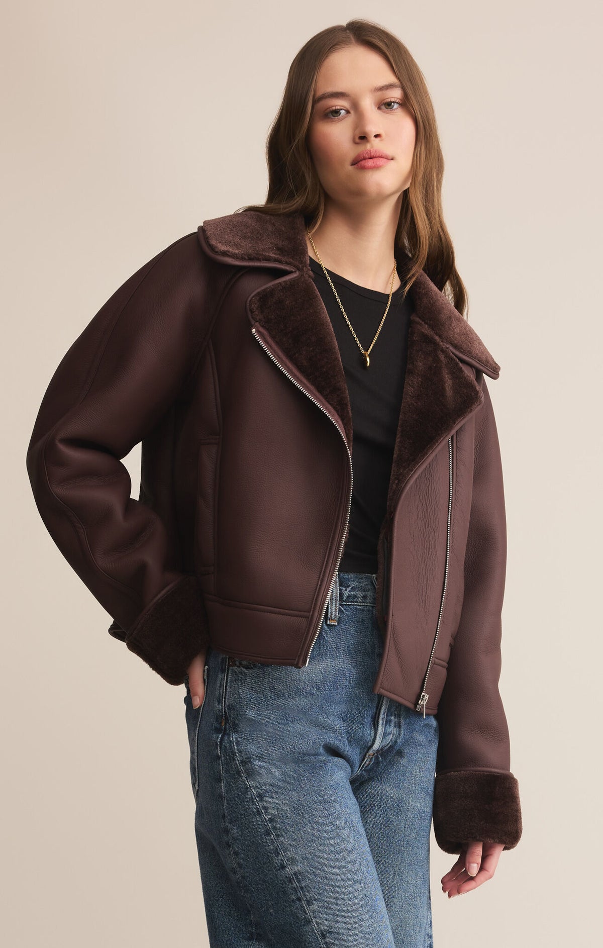 Z Supply Locklin Sherpa Chocolate Cherry Jacket