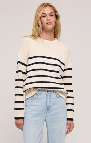 Z Supply Boyfriend Striped Sweater in Sea Salt