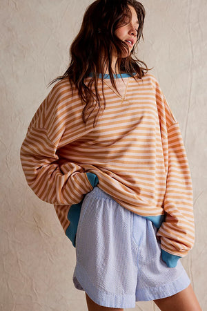 Free People CLASSIC STRIPED CREW in LATTE COMBO