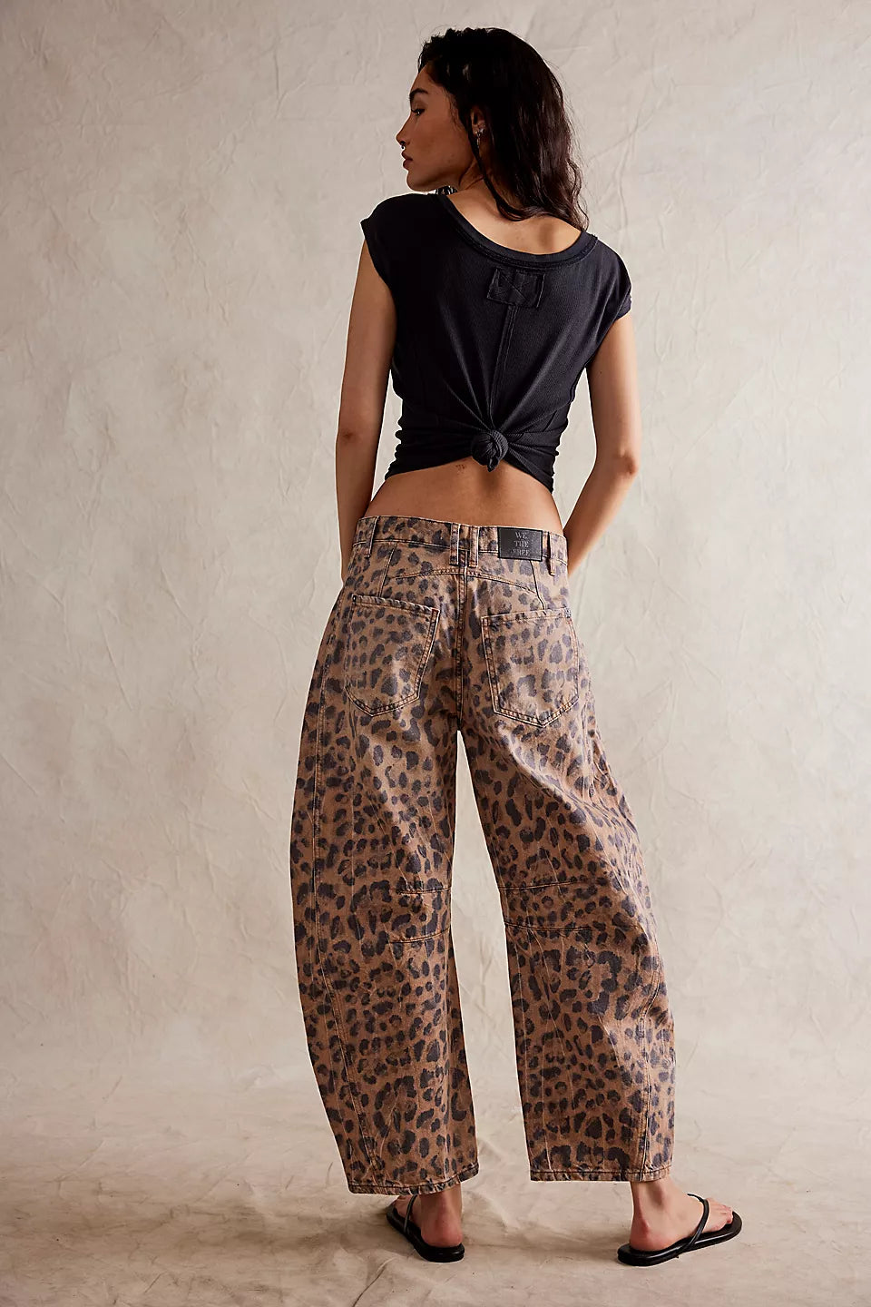 Free People Good Luck Printed Barrel Leopard Brown Pants