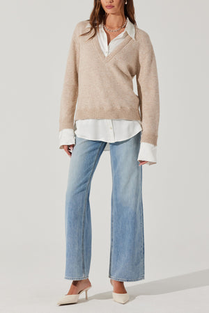 ASTR THE LABEL Jianna Layered Sweater in Light Taupe White