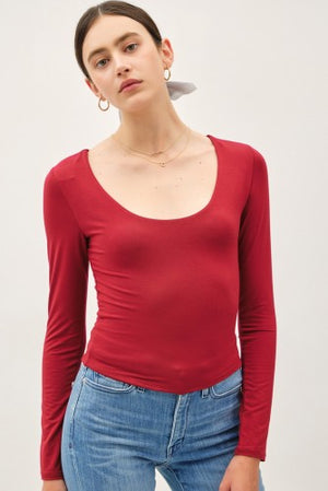 Long Sleeve Scoop Neck Basic Knit Top