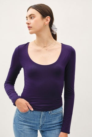 Long Sleeve Scoop Neck Basic Knit Top