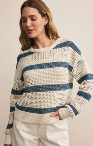 Z Supply Broadbeach Striped Slate Blue Sweater