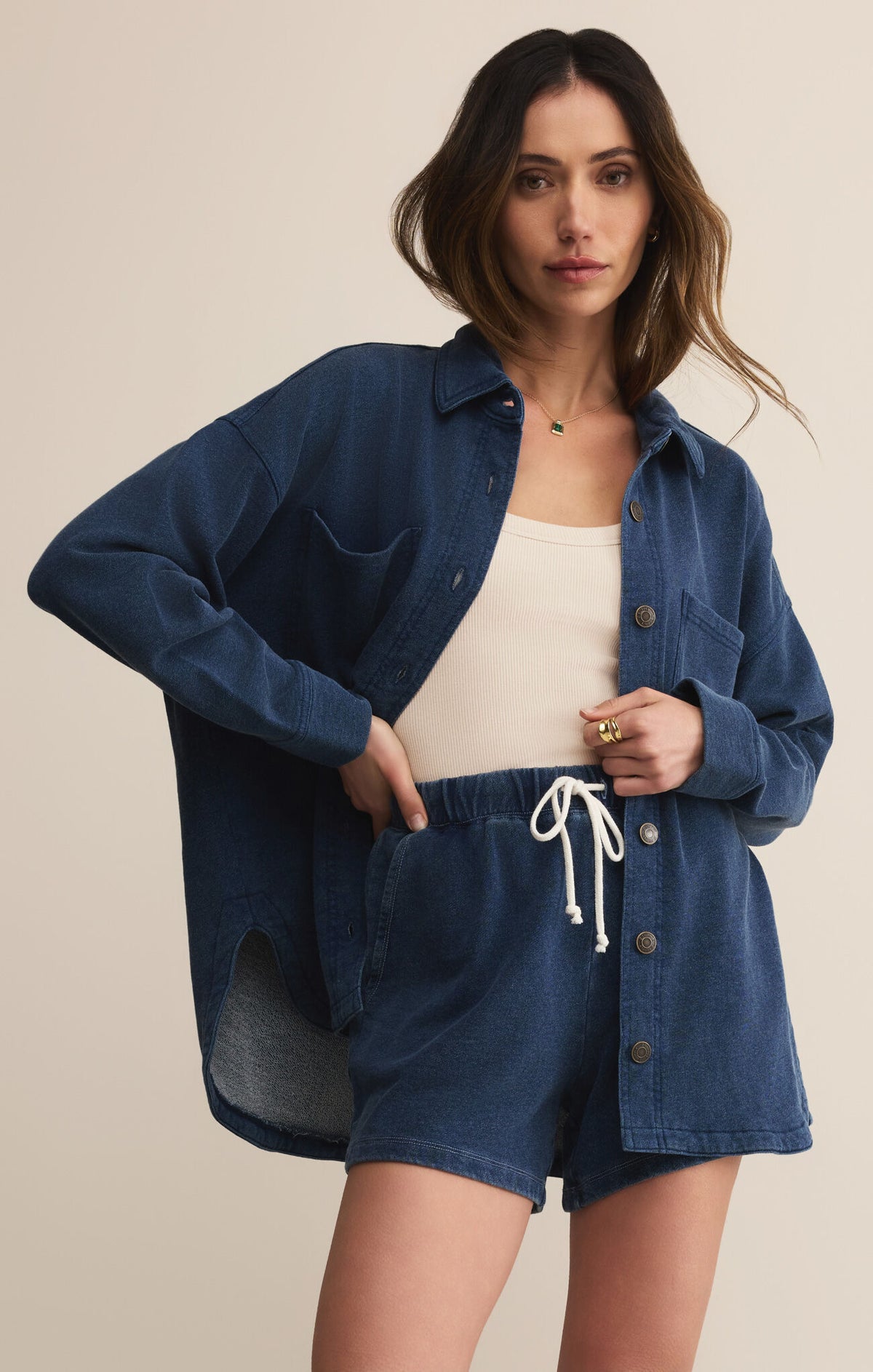 Z Supply All Day Knit Denim Jacket in Indigo