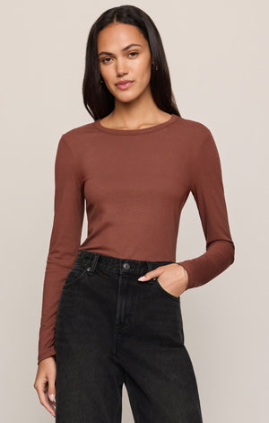 Z Supply Second Skin Long Sleeve Crew in Dark Rosewood