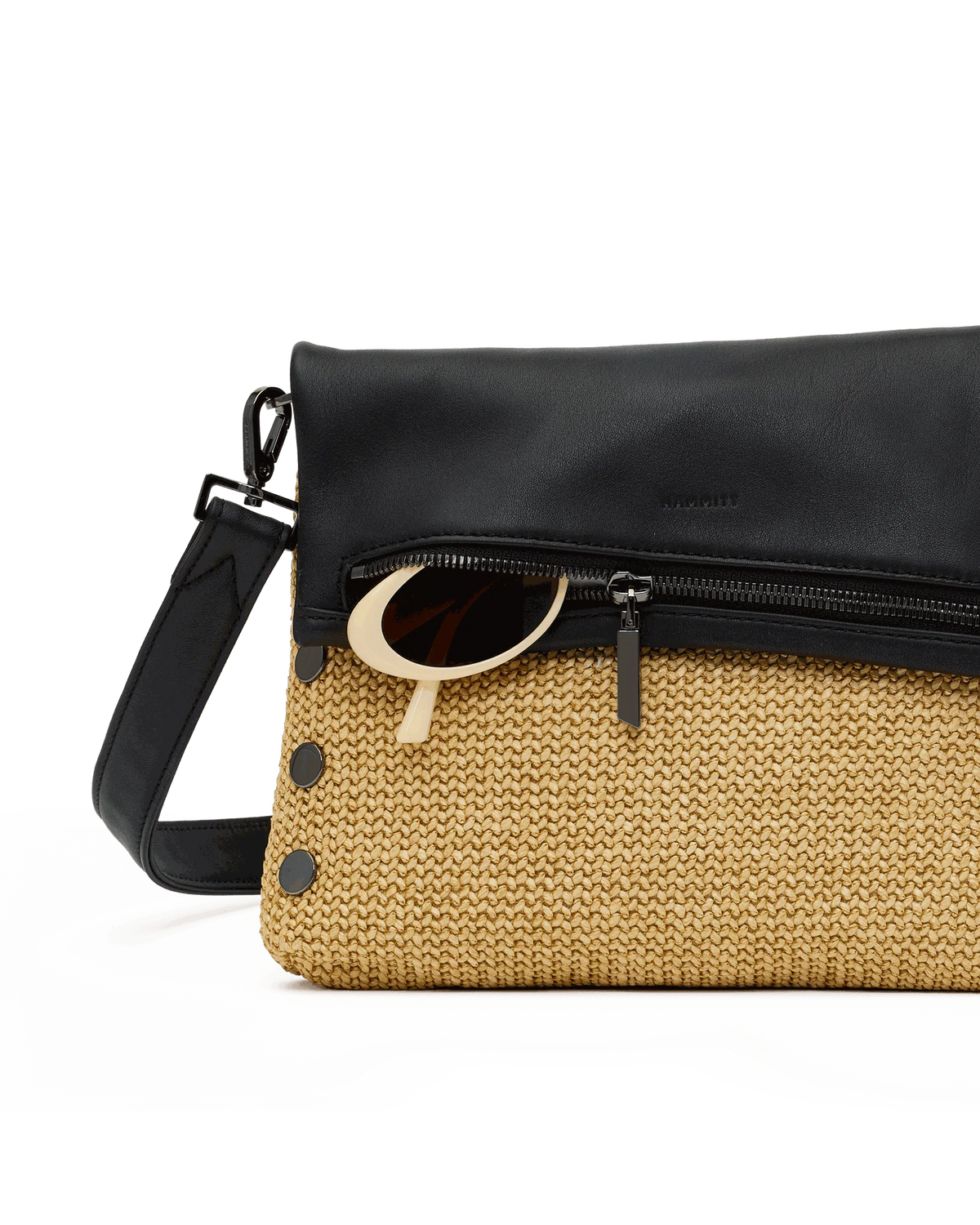 Hammitt VIP Medium in Noir Smooth Raffia with Gunmetal