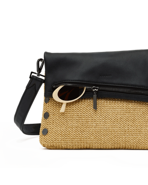 Hammitt VIP Medium in Noir Smooth Raffia with Gunmetal