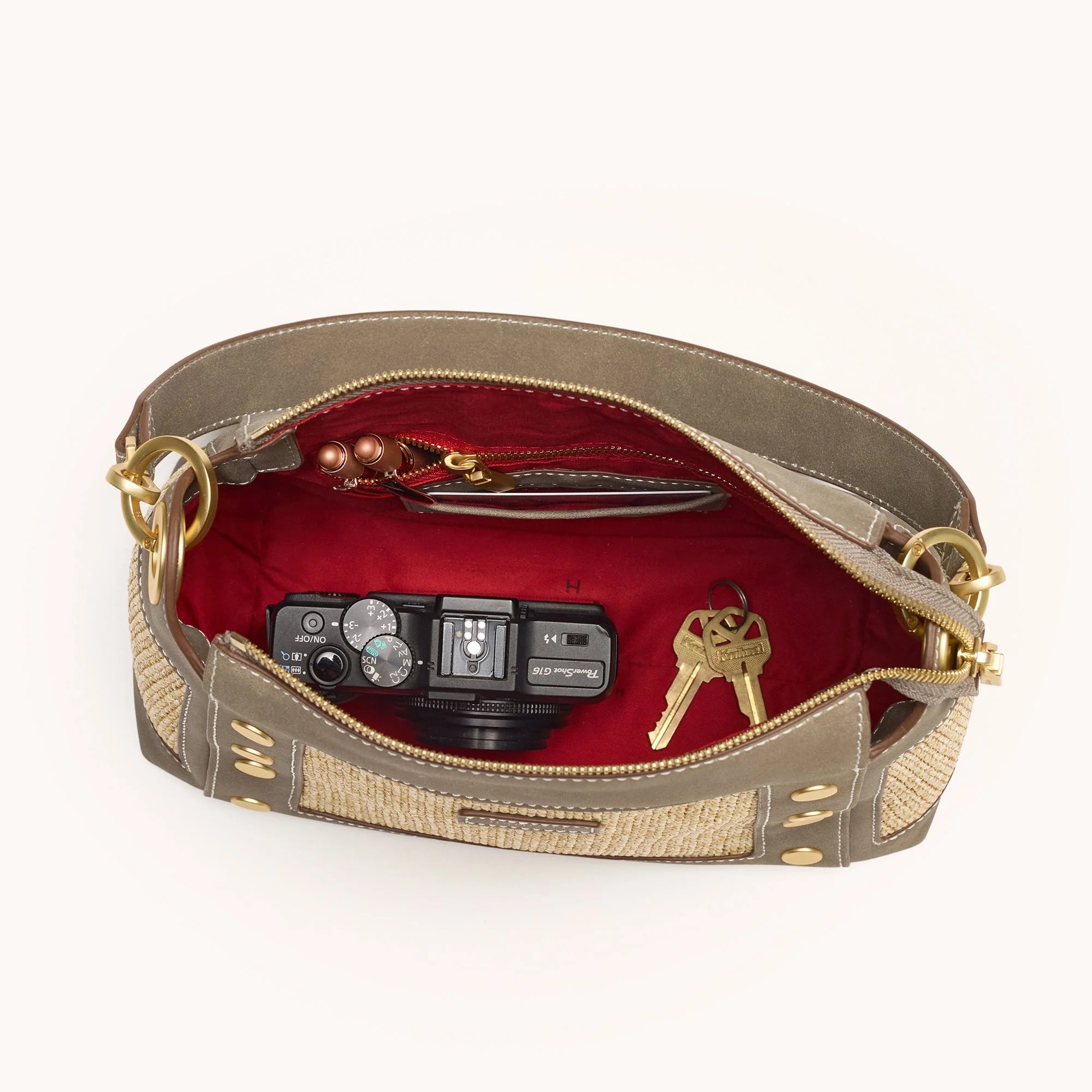 Hammitt Bryant Med-Pewter Raffia-Brushed Gold Handbag