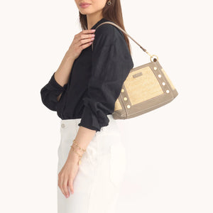 Hammitt Bryant Med-Pewter Raffia-Brushed Gold Handbag