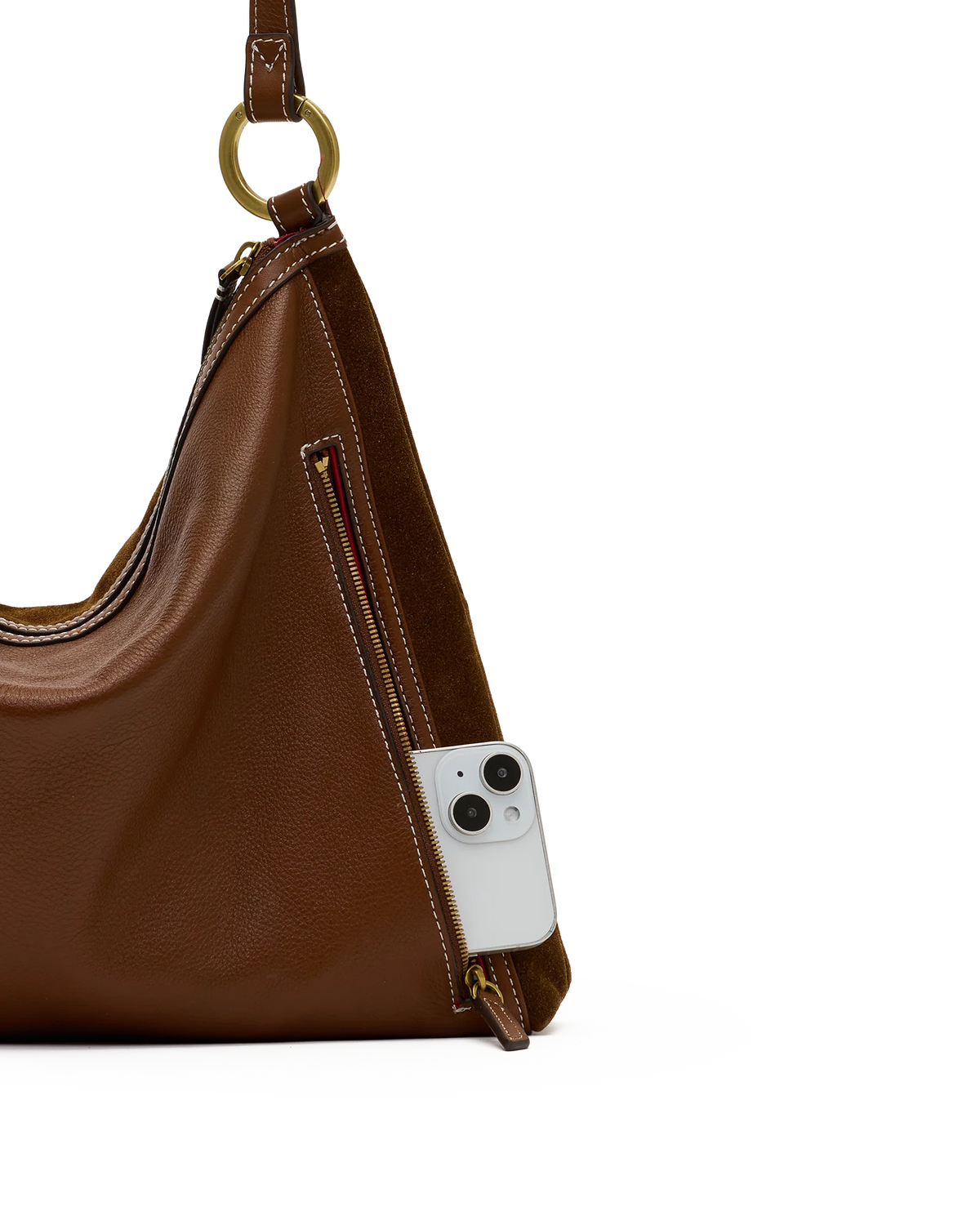 Hammitt Kyle Large Bag in Cinnamon Suede/Antique Gold