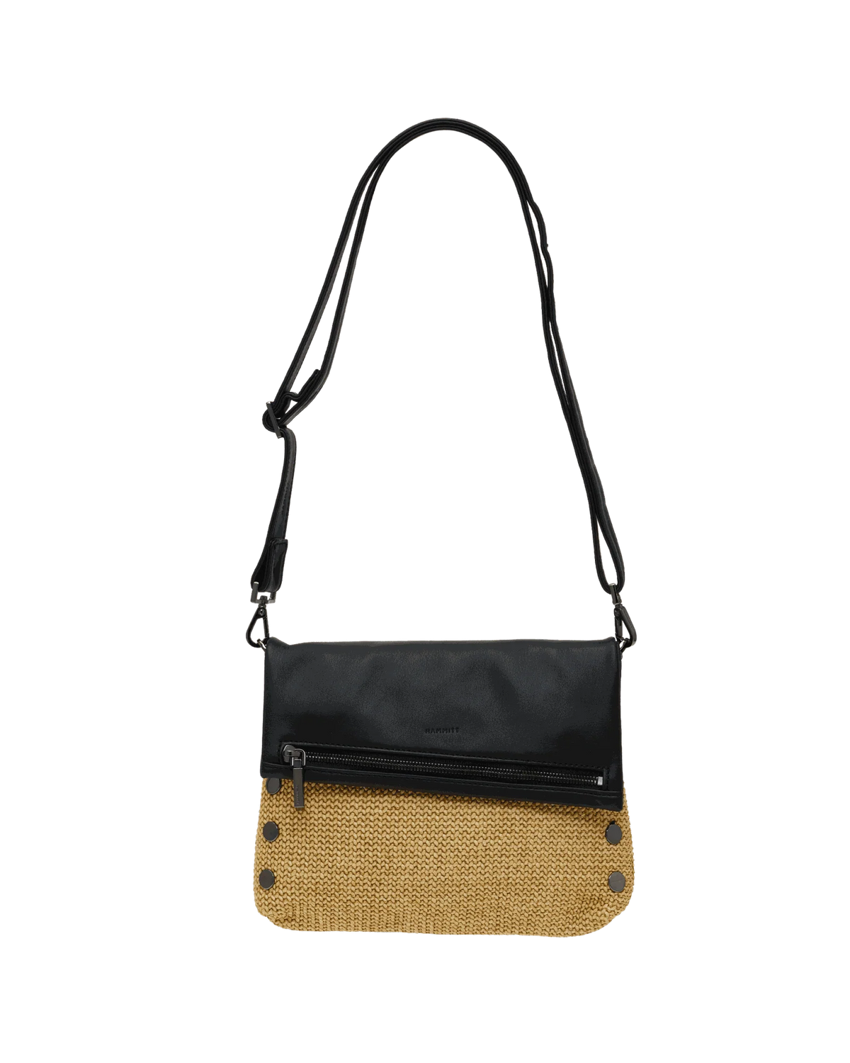 Hammitt VIP Medium in Noir Smooth Raffia with Gunmetal