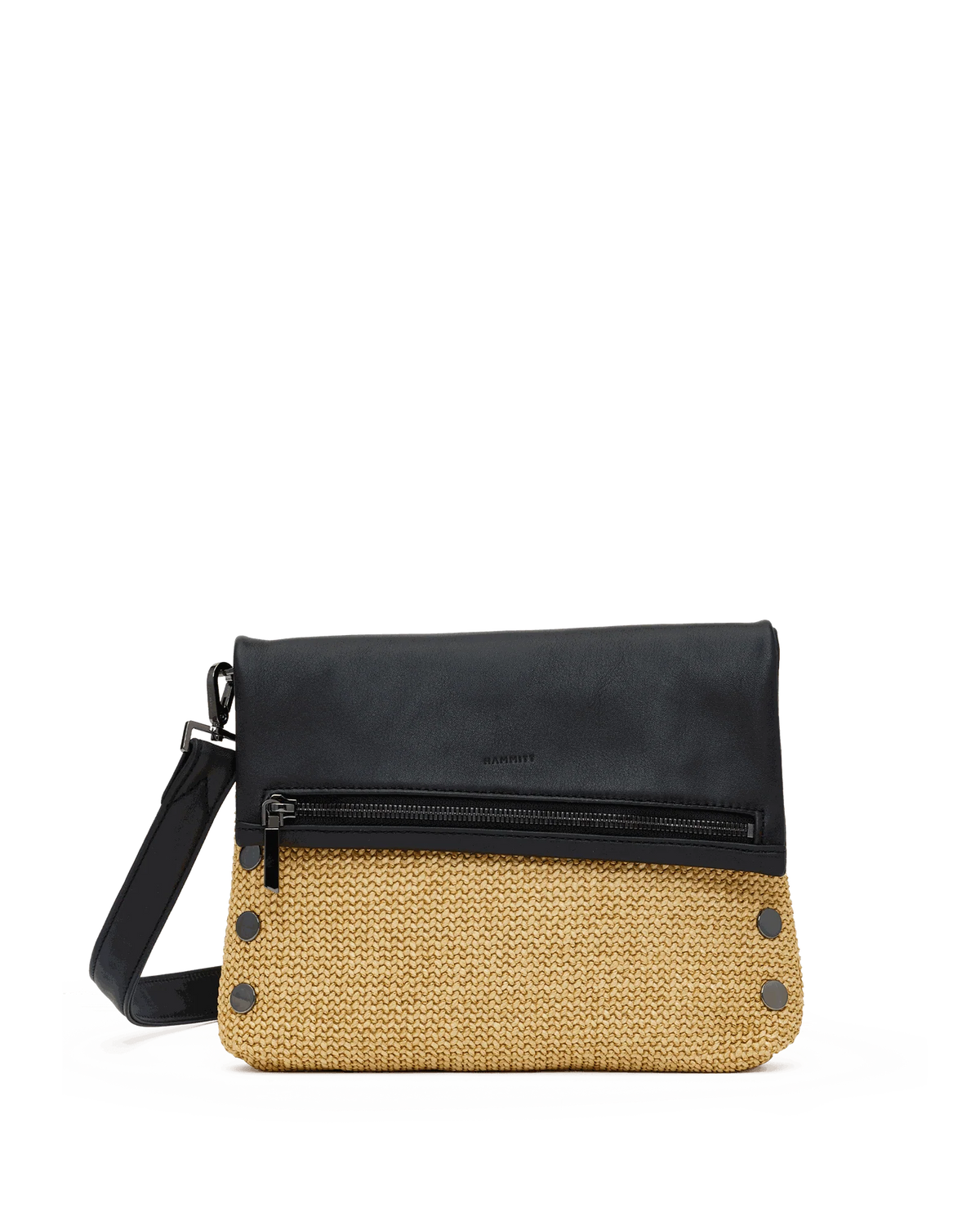 Hammitt VIP Medium in Noir Smooth Raffia with Gunmetal