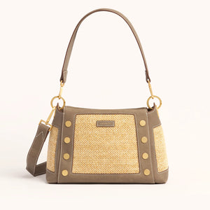 Hammitt Bryant Med-Pewter Raffia-Brushed Gold Handbag
