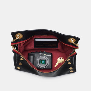 Hammitt Tony Signature Med Black Gold Red Zipper Handbag