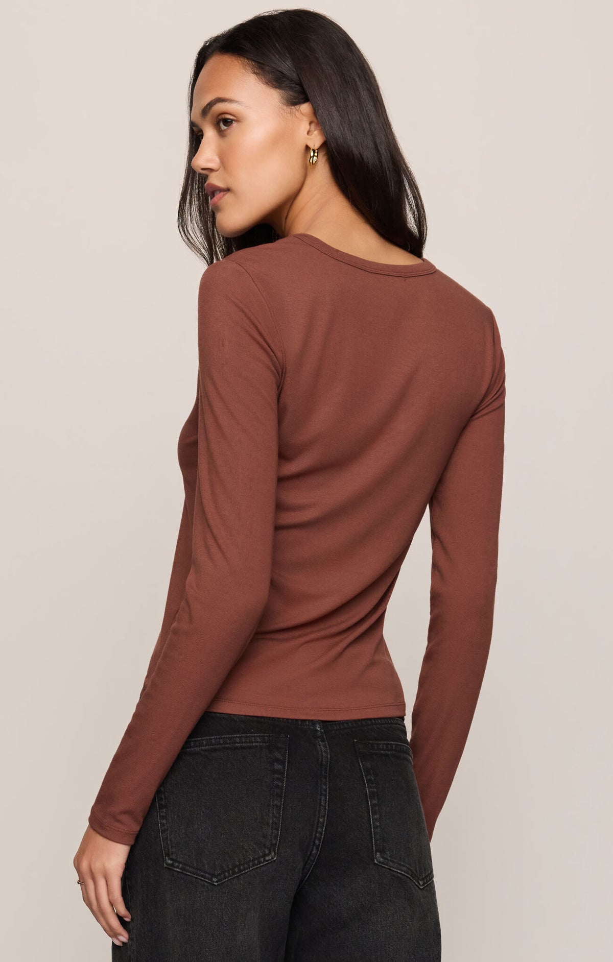 Z Supply Second Skin Long Sleeve Crew in Dark Rosewood