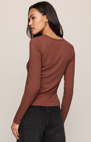Z Supply Second Skin Long Sleeve Crew in Dark Rosewood