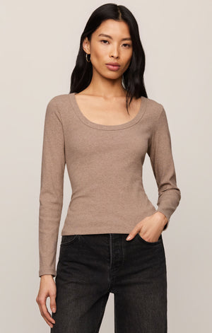 Z Supply Greyson Scoop Long Sleeve Tee in Heather Ash