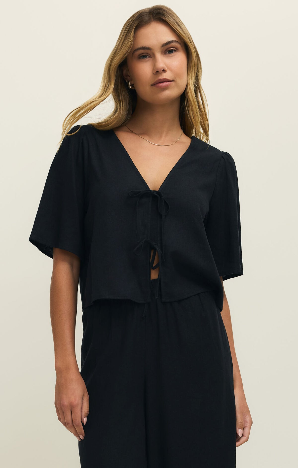Z Supply La Belle Black Linen Top