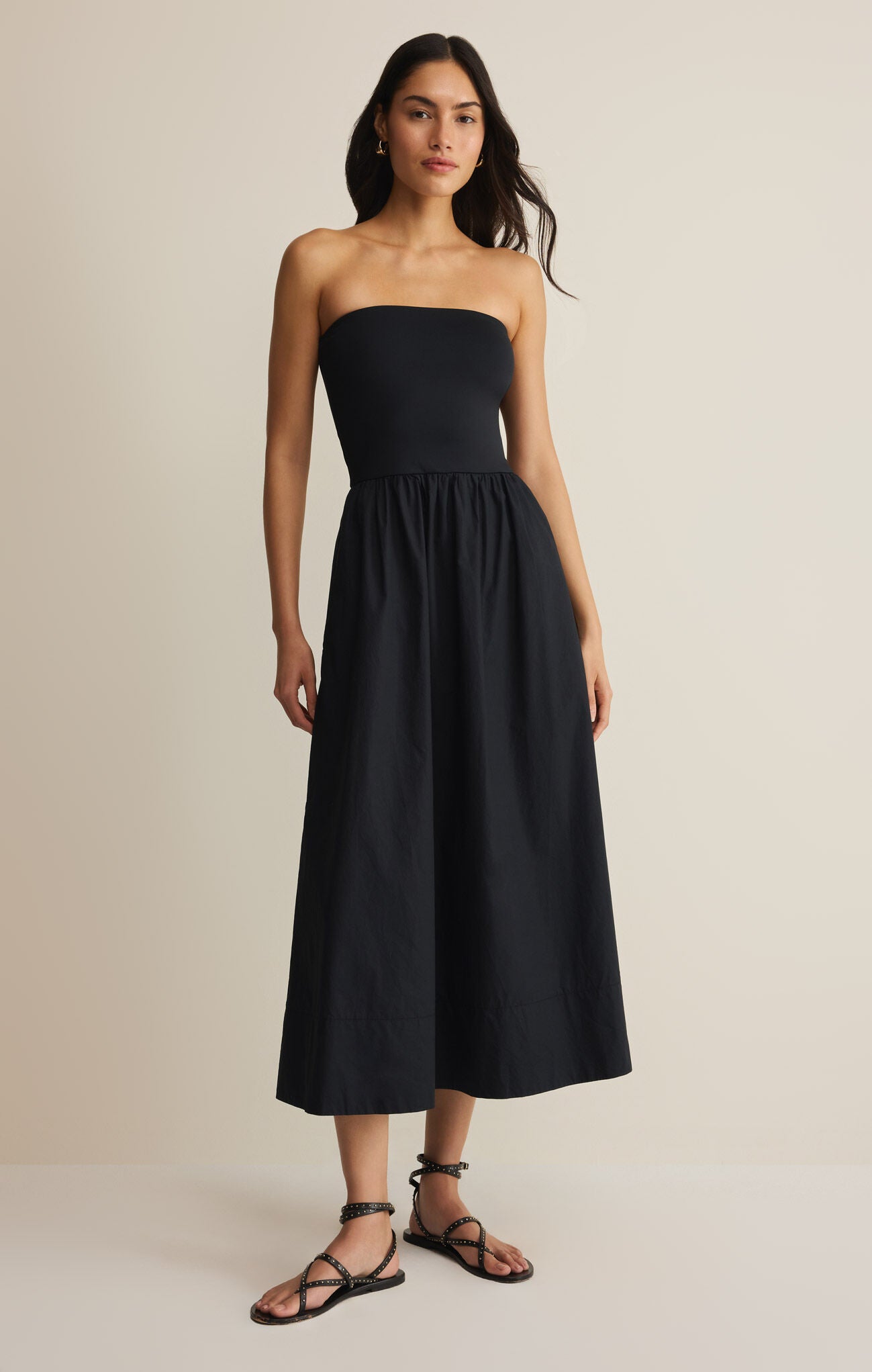 Z Supply Sunsought Strapless Midi Black Dress