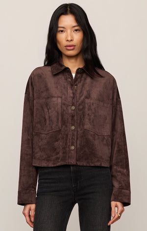 Z Supply All Day Cropped Suede Jacket in Dark Chocolate