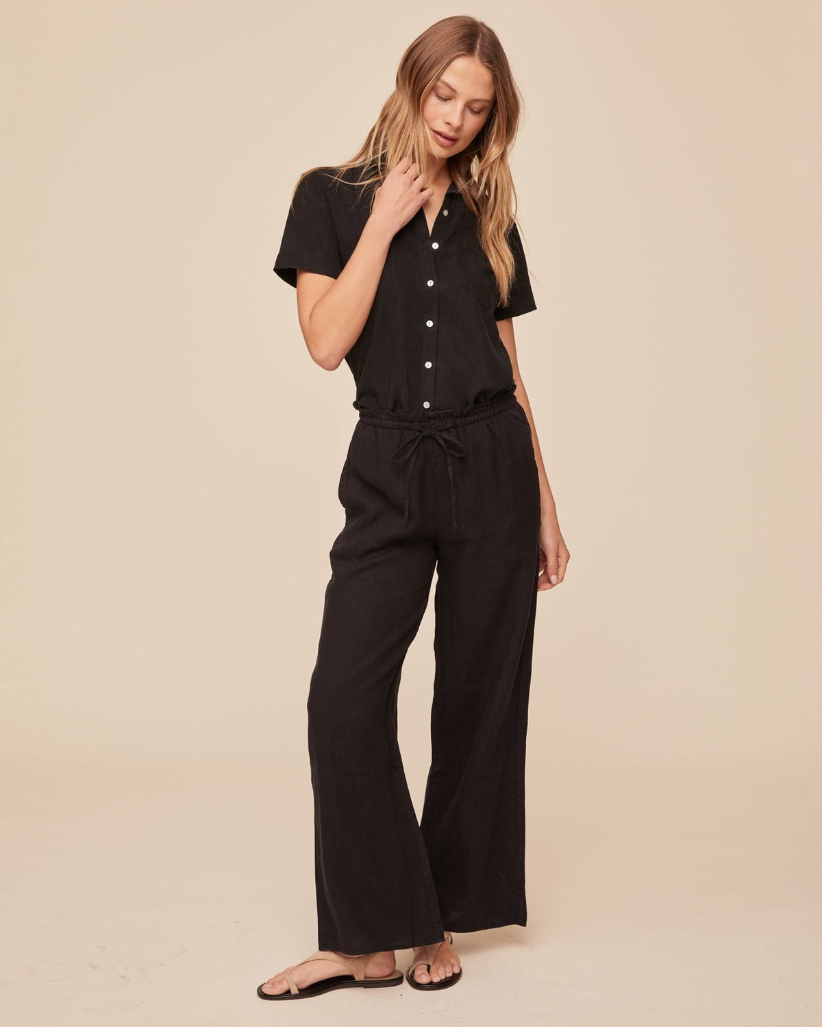 Bella Dahl Ruffle Waist Wide Leg Pant