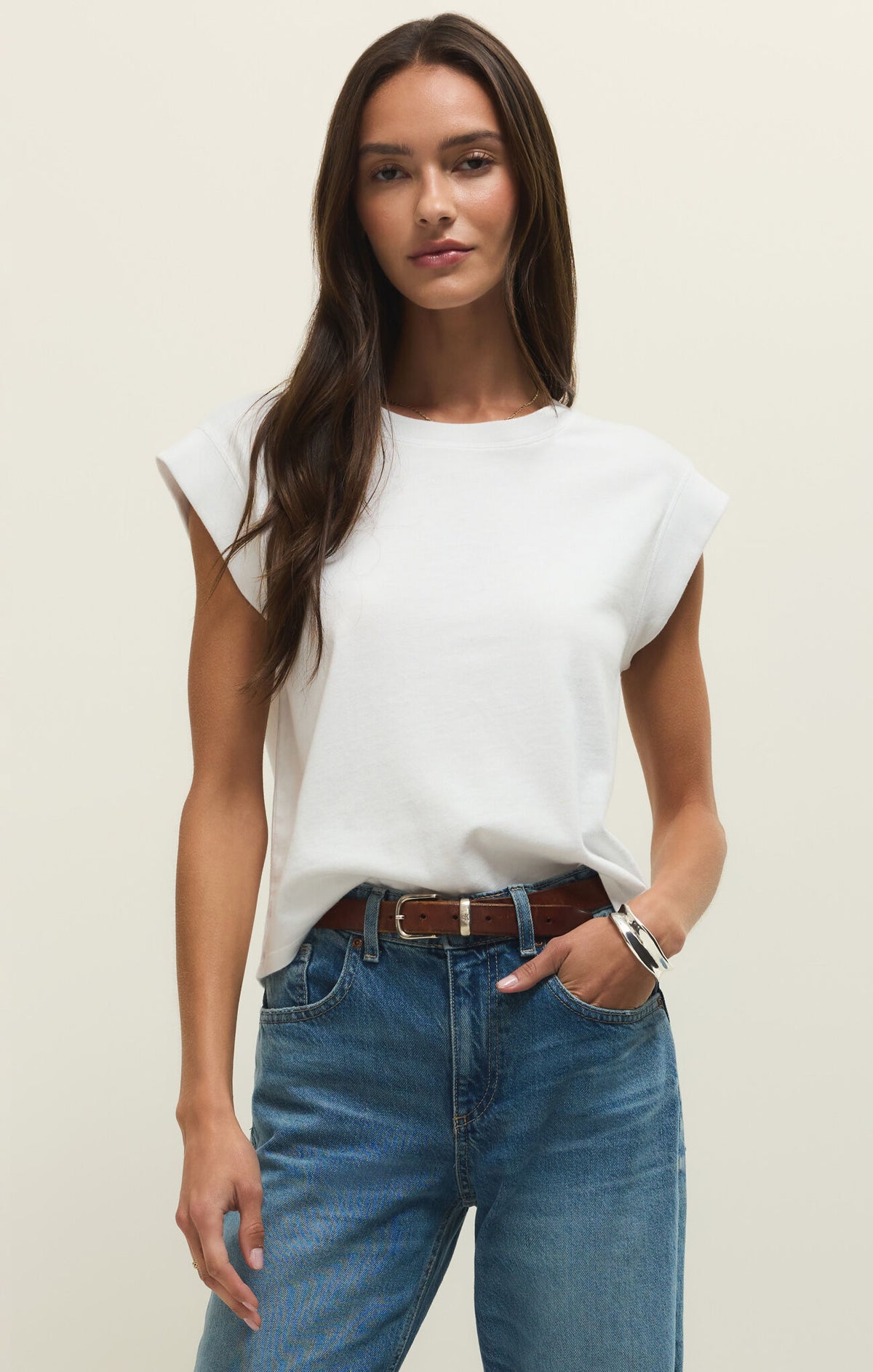 Z Supply White Camino Cap Sleeve Jersey Top